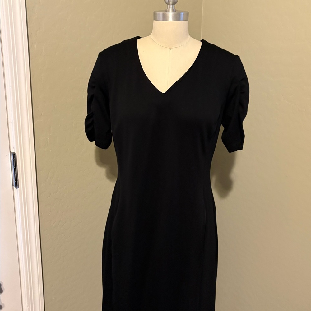CAbi Elegant Black Midi Dress with V-Neck